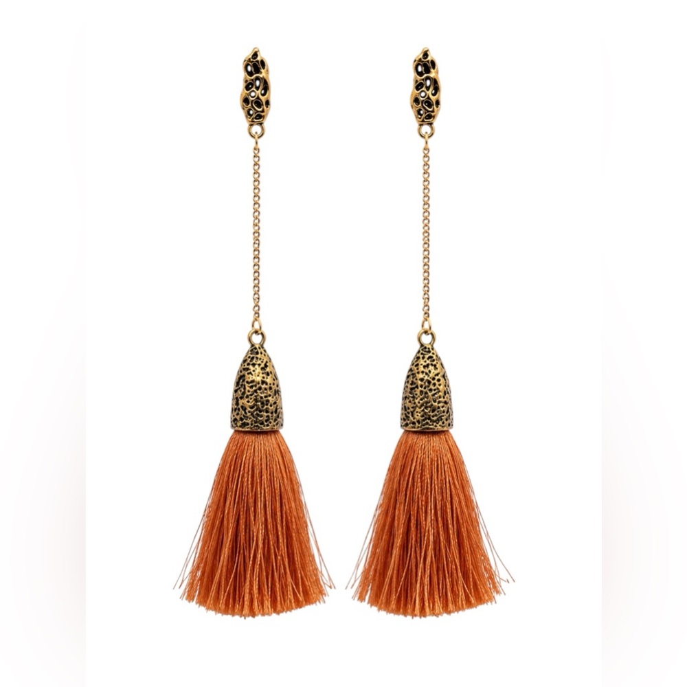 Women's Orange Tassel Drop Earrings - Gold-Tone Accents